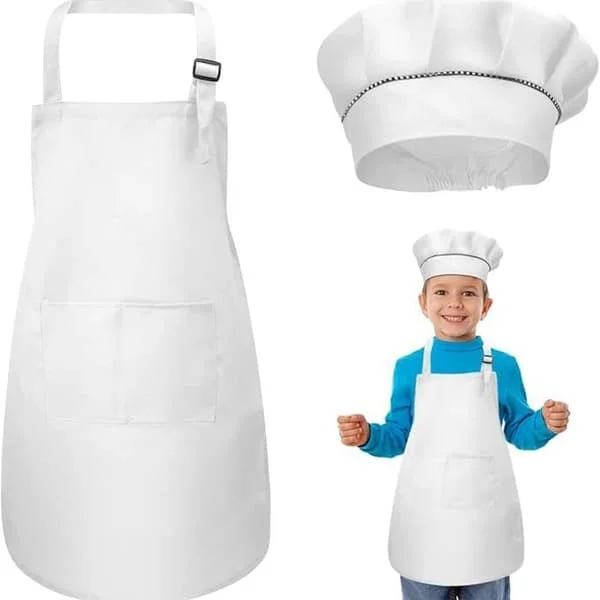 1 Piece Kids Apron and Chef Hat Set, Adjustable Children Kitchen Apron for Cooking and Painting BC00049LY 1 Piece Kids Apron and Chef Hat Set, Adjustable Children Kitchen Apron for Cooking and Painting BC00049LY
