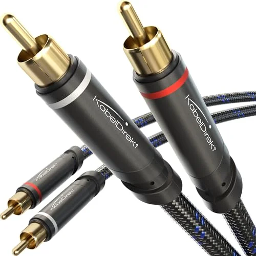 KabelDirekt Cinch kabel, stereo ljudkabel 2 x 5 m särskilt stöttålig och med utmärkt ljudkvalitet (flätad, koaxialkabel, subwoofer/förstärkare/hi fi/Blu ray, analog digital) 4260538855107