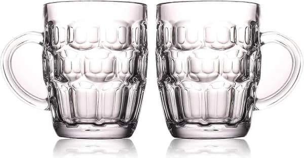 1 Pint Ölsejdel med Gropar, Set om 2 – Kraftigt Brittiskt Pubglas med Handtag Fy02-FrCg-WJQ01076