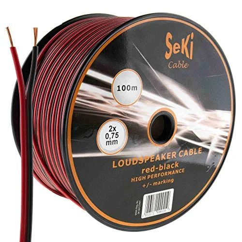 SeKi 2 x 0,75 mm Högtalarkabel, Röd, Svart, 100 m 4053171999419