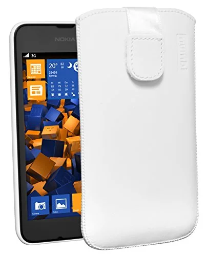 mumbi äkta läderfodral kompatibel med Nokia Lumia 530 skal läder väska Case Wallet, vit 4251077200084