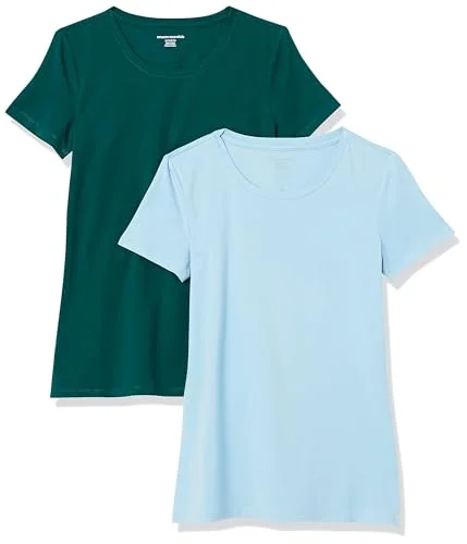 Amazon Essentials dam klassisk passform kortärmad rund hals t-shirt, paket med 2, mörkgrön/pulverblå, XX-Large 195111449999