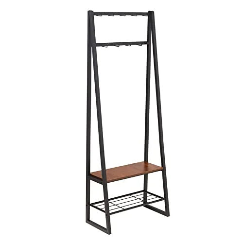 Amazon Basics Garderob med 9 krokar, skobänk och förvaringsyta på 2 nivåer, 65 x 33 170,1 cm, svart 840095876957