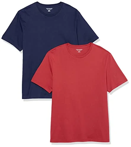 Amazon Essentials herr normal passform kortärmad rund hals t shirt, paket med 2, mörkröd/marinblå, Small 196433603045