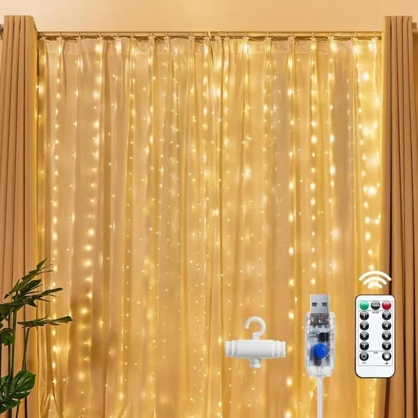 1/2-Pack Gardinljus – 3x3m Ljusslinga 300 LED Julbelysning, USB-driven med 8 Ljuslägen och Fjärrkontroll FYDNRCJ-80240 1/2-Pack Gardinljus – 3x3m Ljusslinga 300 LED Julbelysning, USB-driven med 8 Ljuslägen och Fjärrkontroll FYDNRCJ-80240