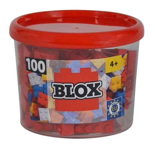 Simba 104114111 Blox, 100 röda byggstenar för barn från 3 år, 4 stenar, inklusive burk, hög kvalitet, helt kompatibla med många andra tillverkare, röd 4006592003784