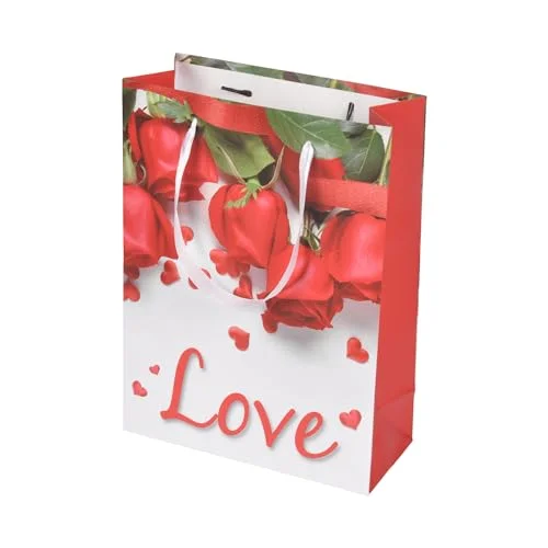 Homéa, Presentpåse papper handtag band kärlek rosa H32 cm 3526781093460
