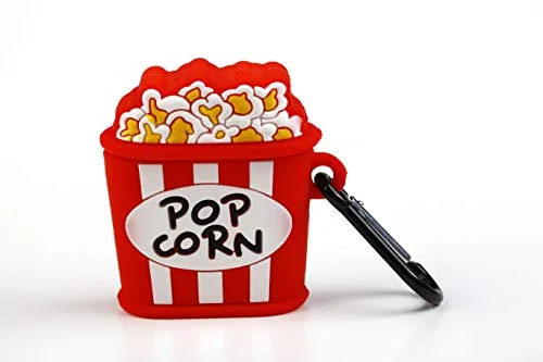 Funny Earbuds fodral silikonskydd för trådlösa hörlurar popcorn bucket design med karbinhake anti förlust, kompatibel 1 och 2, röd 8445183000263