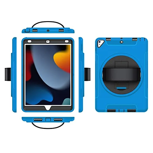 iPad 10.2 fodral för pojkar flickor robust surfplatta barn med 360 graders svängbart stativ pennhållare justerbart handfodral, blå 7752659617018