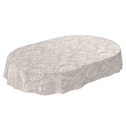 ANRO vaxduk tvättbar trädgårdsduk rund oval kantig inomhus utomhus barock rankmönster ljusgrå beige 240 x 140 cm 4059064433404