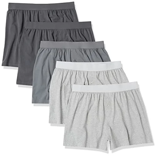 Amazon Essentials herrboxershorts i bomull (finns stora och långa), 5 pack, grå ljung/kolmix, Large 196433827052