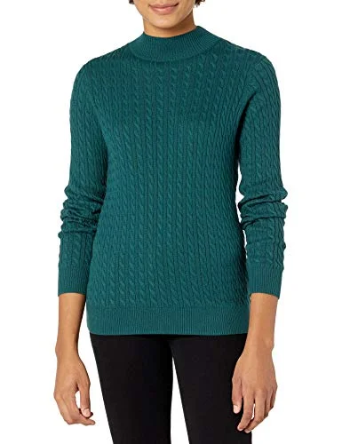Amazon Essentials dam klassisk passform lättviktig kabel långärmad stoppad hals tröja, skogsgrön, stor 195111229225