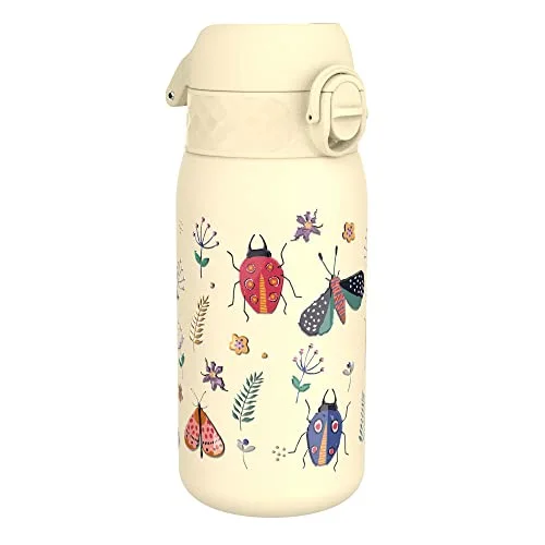 ION8 Barn Stålflaska, 400 ml/13 oz, Läcksäker, Lätt att Öppna, Säkert Lås, Diskmaskinssäker, Vändbart Lock, Bärhandtag, Rengöra, Hållbar, Insektsliv 619098089752