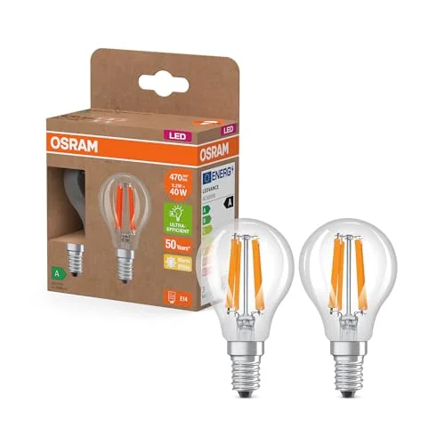 OSRAM Energy Class mini bouclassic form, 2,2 W/470 lm, EEK A, varmvitt ljus (2 700 K), CRI 80, blyfritt klart glas, E14 bas, IP20, diameter 45 mm. 4099854255496