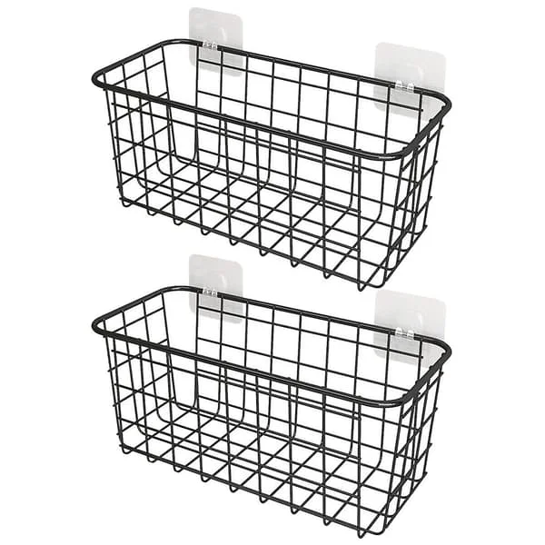 1 Set Väggförvaring Metall Hängande Korg Hängande Kökskorg Trådförvaringskorg (28X13X12CM, Svart) GDLB-74823