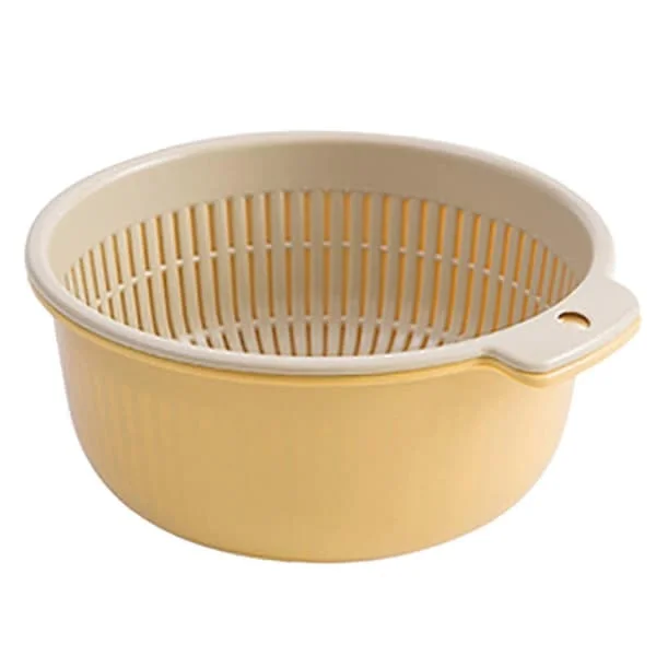 1 Set 2-i-1 Tvättsil Skål Separationsdesign Pp Grönsaksrengöring Rissil Köksassistent Beige L Fy08-A-34532