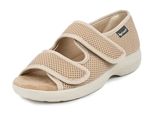 Aerosoft Reha sandaler stretch 06 kvinnor män kardborreband bredd G H halkfri, Beige, 38 EU 4251842208567