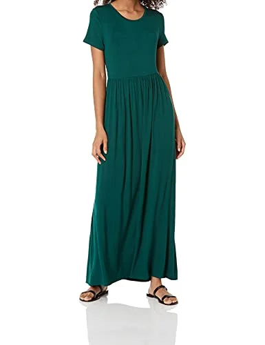 Amazon Essentials dam kortärmad midja maxiklänning (finns i plusstorlek), jadegrön, medium 195111905594