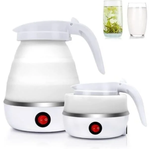 0.6L Foldable Electric Silicone Travel Kettle, Portable Mini Water Kettle with Stainless Steel Base for Camping, Vacation 600w Fast Boiling HY-GD-081706201