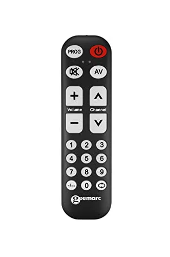 Geemarc TV1 lättanvänd universell fjärrkontroll med 19 programmerbara knappar för seniorer kräver originalfjärrkontroll parning fungerar infraröd 3521350009927