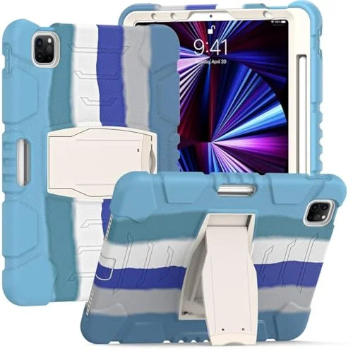 Samsung Tab S6 Lite P610 med stöd, hållbar, hybrid, chockerande, resistent, tre lager, silikonskydd för barnsurfplatta (ljusblå) 755985009066