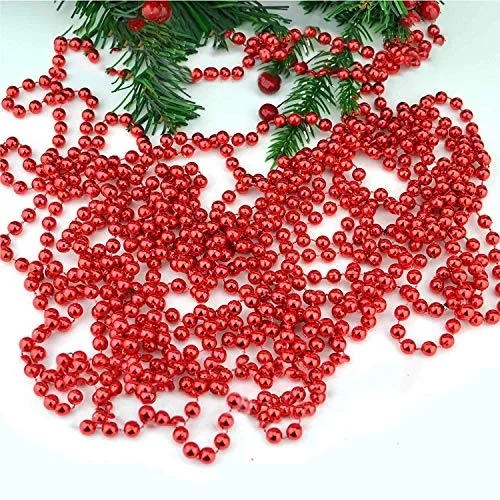 7,2 m (24 fot) röd blank julpärlkedja metallisk jul pärlgirlang konstgjorda pärlor glitter för julgran hängande dekorationer gör det själv konst & hantverk juvelerare 5060419792304