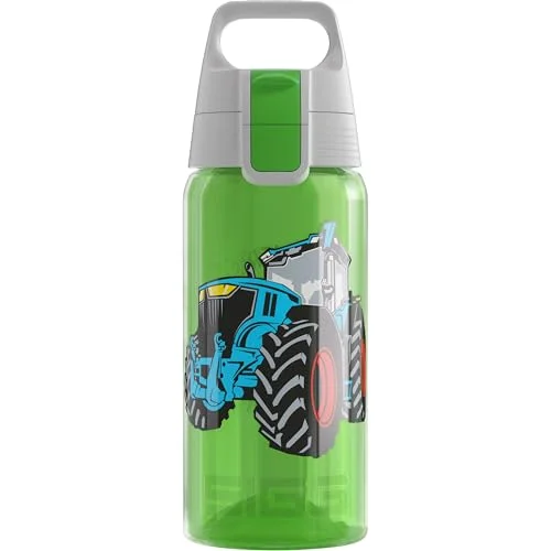 SIGG vattenflaska för barn Viva One traktor lämplig kolsyrade drycker läckagesäker diskmaskinssäker BPA fri sport grön 0,5 l 7630135606162