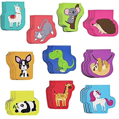 50-pack mini blandade färgglada djur magnetiska bokmärken, bulk magnet set, sidklämma markörer för barn, läsning, bokklubb, skolbokmässor (10 mönster, 4,3 x cm) 194425022034