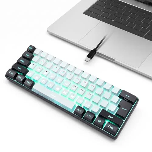 60% Trådbundet Speltangentbord, RGB bakgrundsbelyst Kompakt Minitangentbord, Ergonomisk, Mekanisk Känsla Tangentbord med 61 Tangenter för PC spelare, Maskinskrivare, Kontor, (Vit) 7365652770378