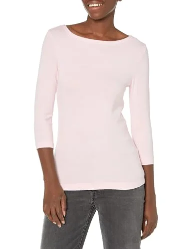 Amazon Essentials Women's T-shirt med smal passform och kvartsärmar båtringning, Ljusrosa, L 193548242299