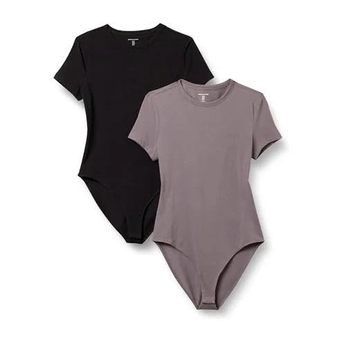 Amazon Essentials kvinnors stretch bomullströja slim fit t shirt kroppsdräkt, 2 pack, svart/grå, X Large 197153036274