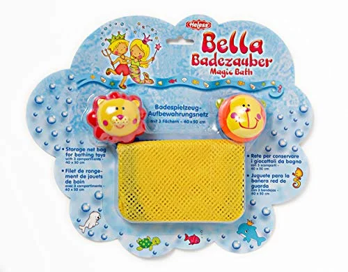 Heless 7022 förvaringsnät för badleksaker, med tre fack och två sugkoppar i djurhuvudform, storlek ca 40 x 50 cm 4001949070228