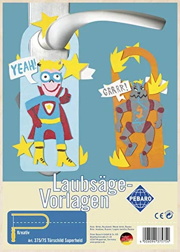 Pebaro lövsågsmall av plywood motiv dörrskylt held, trä, DIN A4 4006094375754