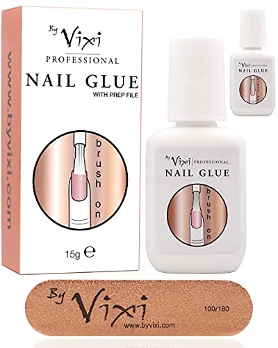 15g x2 By Vixi EXTRASTARKT NAGELLIM med BORSTE och GRATIS FÖRBEREDELSEFIL Genomskinligt snabbtorkande lim, professionell salongkvalitet 5060706550259