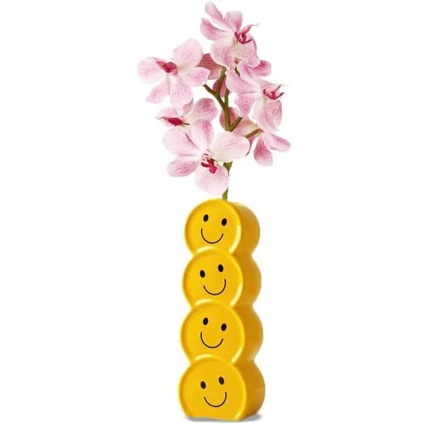 1 blomvas, keramik, gul, smiley, handgjord, liten, porslin, unik, nordisk, gult glatt ansikte, för pampasgräs, dekoration LIUJG26-1704 1 blomvas, keramik, gul, smiley, handgjord, liten, porslin, unik, nordisk, gult glatt ansikte, för pampasgräs, dekoration LIUJG26-1704
