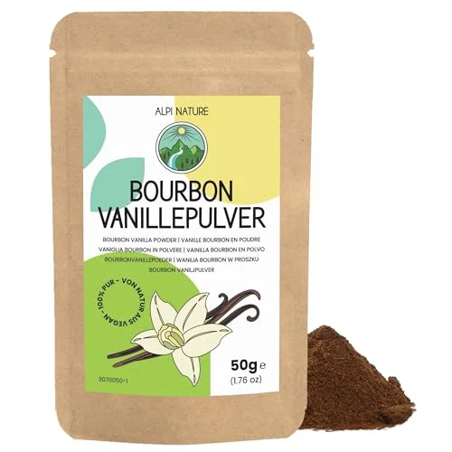 Alpi Nature Bourbon vaniljpulver 50g från Nature, malda vaniljstång Madagaskar, malen bourbonvanilj, premiumkvalitets för bakning och matlagning 4262359965638