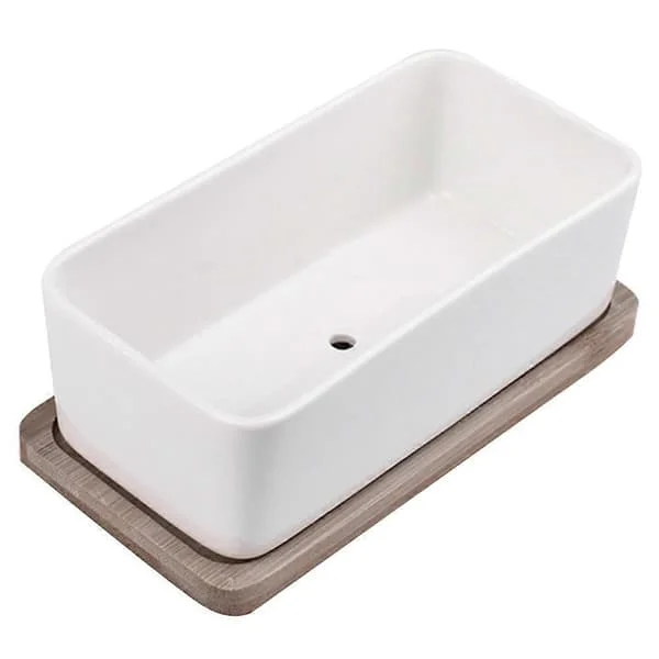 1 set avlång keramisk blomkruka med bambubricka, kruka för suckulenter, trädgårdsbonsai, blomkruka, vit (1 st blomkruka, 1 st bambubricka) CJ-02-0811007888 1 set avlång keramisk blomkruka med bambubricka, kruka för suckulenter, trädgårdsbonsai, blomkruka, vit (1 st blomkruka, 1 st bambubricka) CJ-02-0811007888
