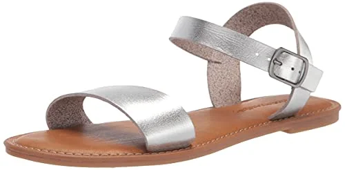 Amazon Essentials dam två remmar spänne sandal, SILVER, 12.5 US Wide 840174924357