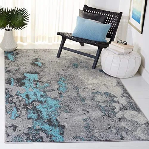 Safavieh Samtida inomhus handtuftad rektangel områdesmatta, abstrakt samling, ABT141, i grått/svart, 122 x 183 cm för vardagsrum, sovrum eller alla inomhusutrymmen 889048990005