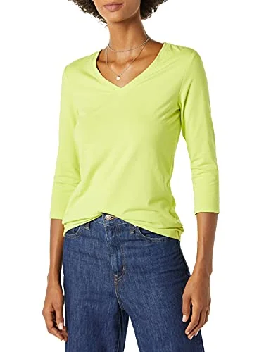 Amazon Essentials Women's V ringad T shirt klassisk passform med kvartsärmar (finns i plusstorlek), Limegrön, XXL 195111697666