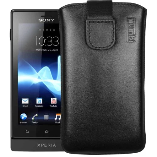 mumbi mobiltelefonfodral äkta läder med klaff och dra upp rem för Sony Xperia S vit 4250261433055