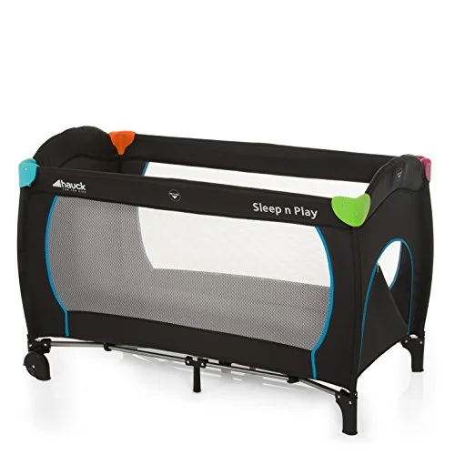 Hauck Sleep'n Play Go Plus 4 delad Resesäng från Födseln upp till 15 kg, med Sidoingång, Hjul, Vikbar Madrass, Bärväska svart 4007923600702