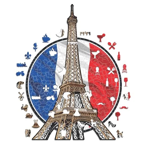 Ikoniska pussel, Tour Eiffel, 100% miljövänligt träpussel, storlek L, 500 stycken 806812218929