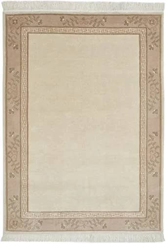 LUXOR living Matta Gala handknuten premiummatta av 100% ull högkvalitativ hållbar knytmatta 70 x 140 cm gräddvit 4002398379238