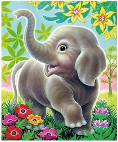 Pracht Creative hobby Diamond Painting set, bild med motiv elefant blommor och tillbehör, pysselset för målning strass, barn från 5 år 4016490436003