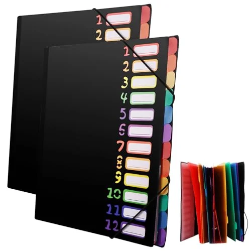 ASelected 2 stycken dokumentmapp A4 organisationsmapp vattentät fack 12 med indexfönster för kontor skola hem 750739992359