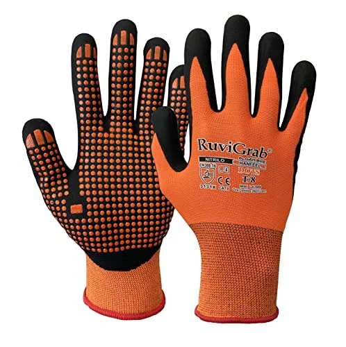 Ruvigrab Nitrilarbetshandskar FOAM PVC prickar orange trädgårdshandskar nitrilhandskar arbetshandskar jordbrukshandskar handskar handtag och komfort storlek 7 8436021588142