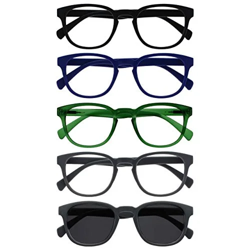 OPULIZE Pop 5 pack läsglasögon med läsning solglasögon retro rund svart blå grön grå män kvinnor RRRRRRS2 13677 +1,00 5055955358367