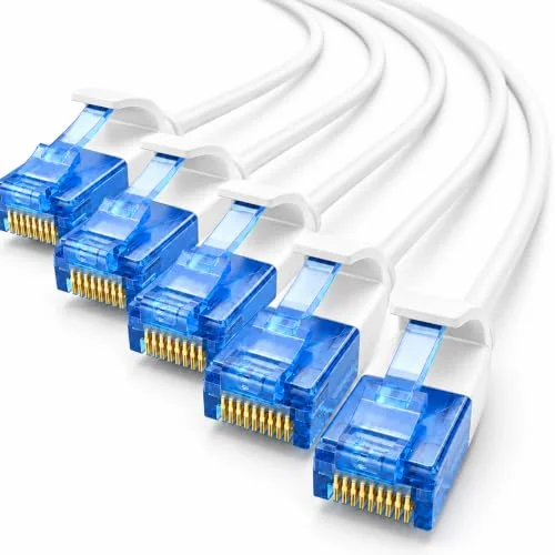 1aTTack.de 660486 Cat6 Cat.6 kabel Cat nätverkskabel 10m patchkabel tunn (liten diameter mycket flexibel) 1000 Mbit/s 5 stycken vit 4251073660486