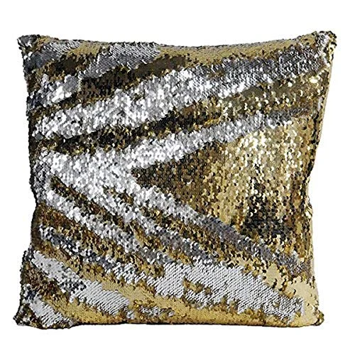 Riva Paoletti sjöjungfrufjäderfylld kudde dubbla färger paljetter mångsidig design dragkedjestängning 100% polyesterfodral (18 tum x 18 tum), syntetisk, guld/silver, 45 cm 5025532276353